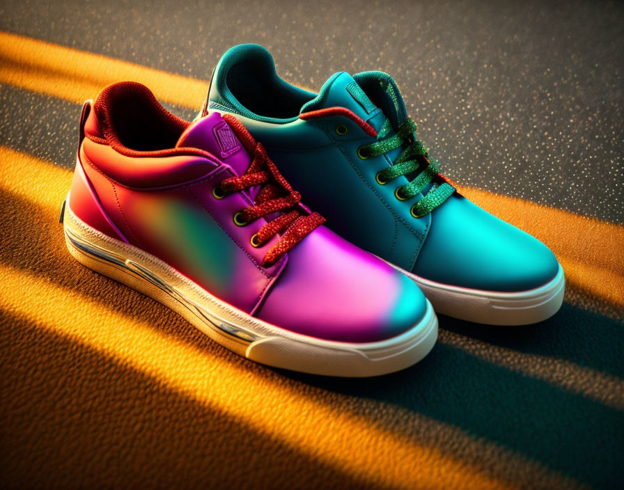 Vibrant Pink to Blue Gradient Sneakers in Warm Sunlight