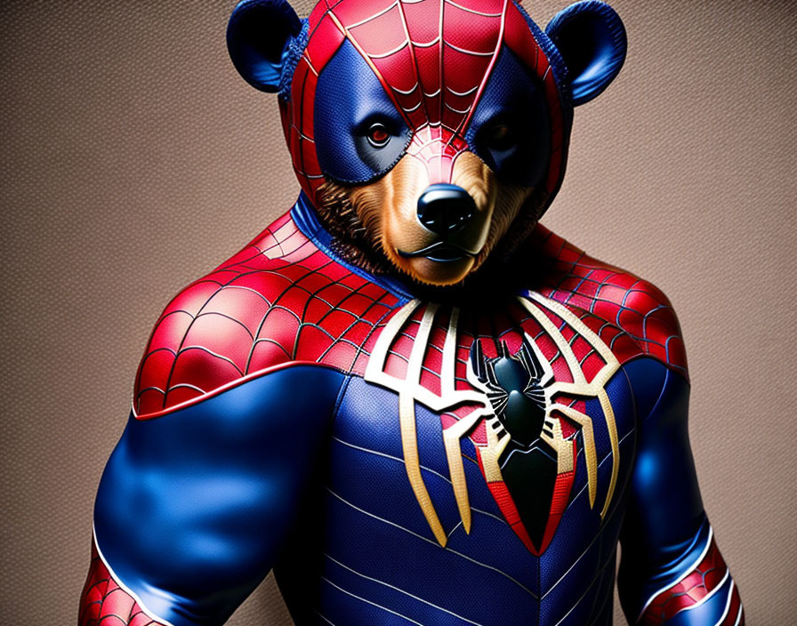 Superhero costume with bear head in Spider-Man style