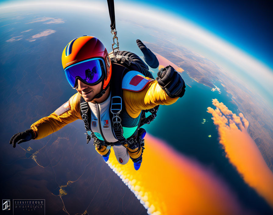 Colorful Skydiver Freefalling with Earth's Horizon in Background