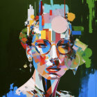 Colorful Geometric Abstract Portrait of Woman with Round Glasses