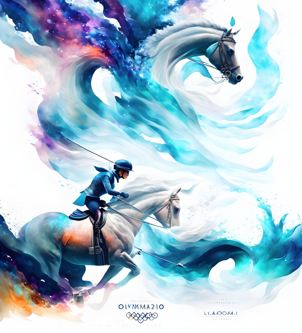 Equestrian and Horse Artwork with Swirling Water Effects