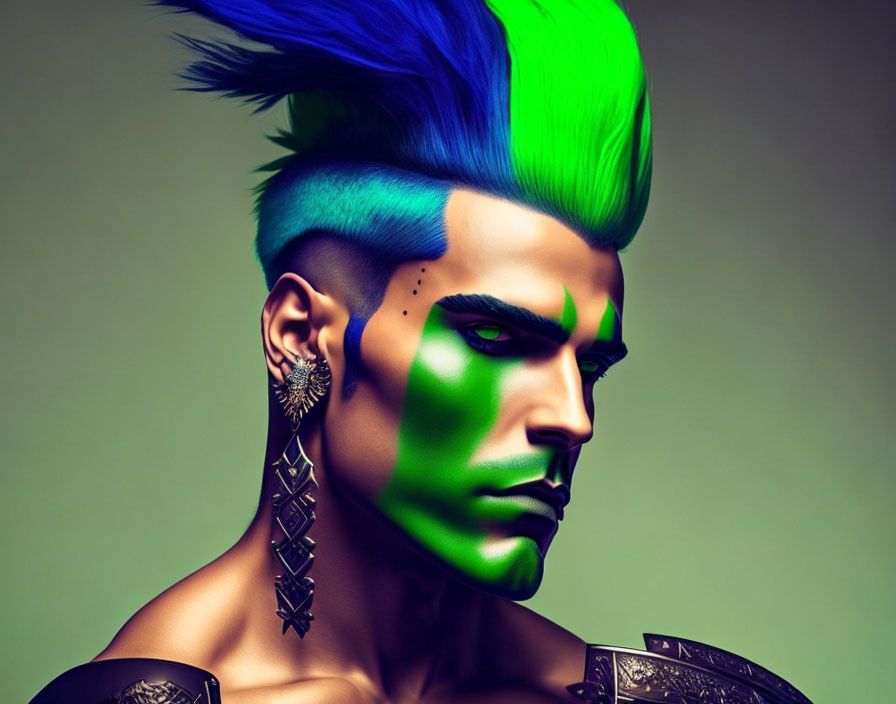 Digital Artwork: Person with Green Skin and Punk Aesthetic