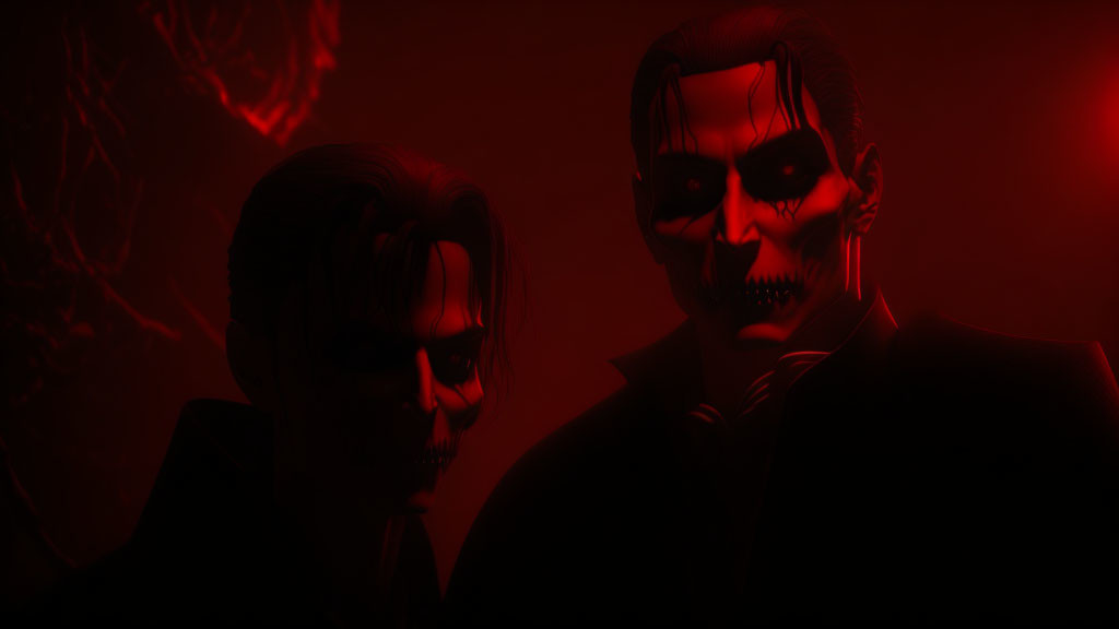 Dark, Red-Hued Setting with Ominous Vampiric Figures