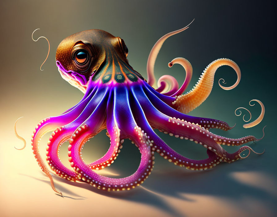 Colorful Octopus Artwork in Purple, Pink, and Yellow