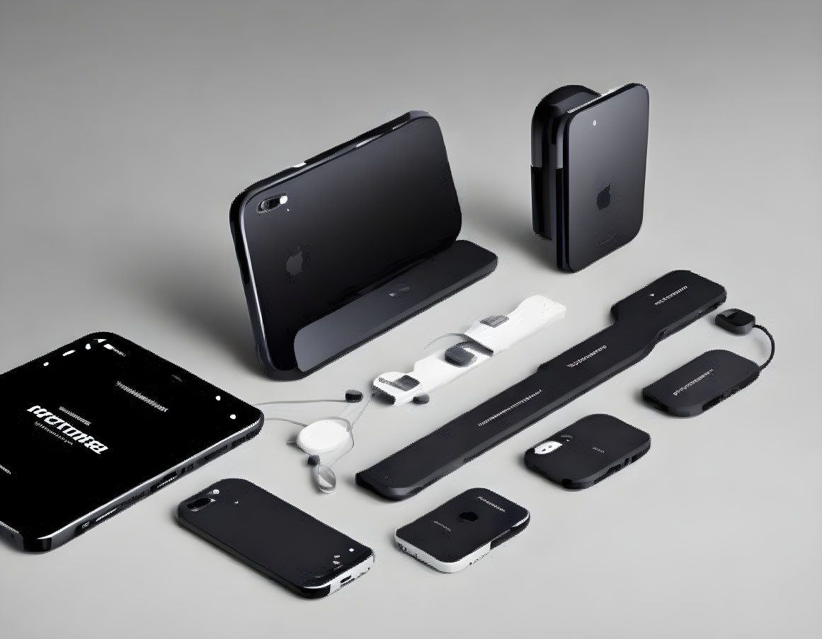 Assorted Black Electronics and Accessories on Gray Surface