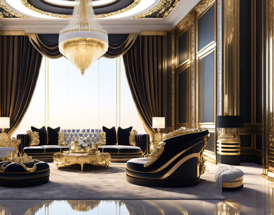 Elegant Black and Gold Decor in Luxurious Room