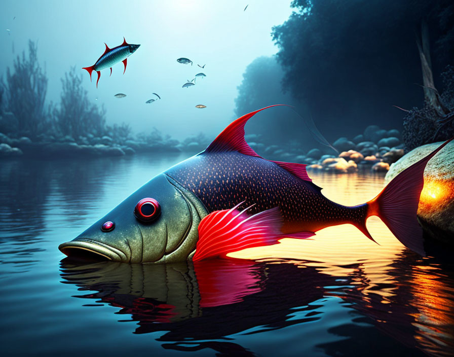 Colorful Stylized Fish Swimming Underwater