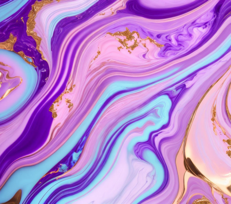 Colorful Abstract Swirls in Purple, Pink, Blue & Gold