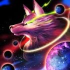 Colorful Cosmic Wolf Illustration with Nebula Background