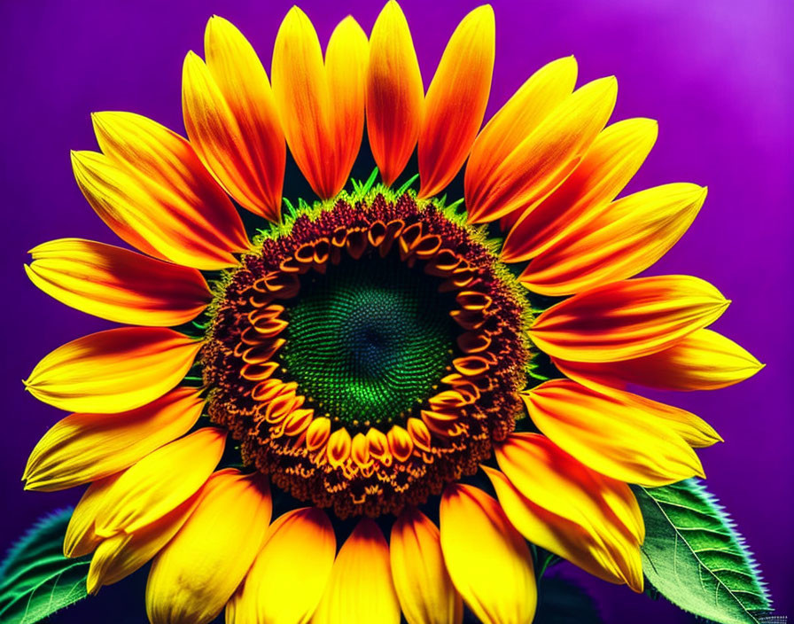 Detailed Close-Up of Vibrant Sunflower on Purple Background