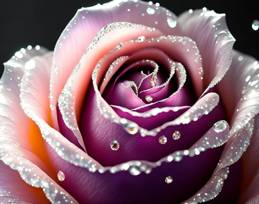 Purple Rose Close-Up with Water Droplets: Intricate Beauty & Vibrant Color