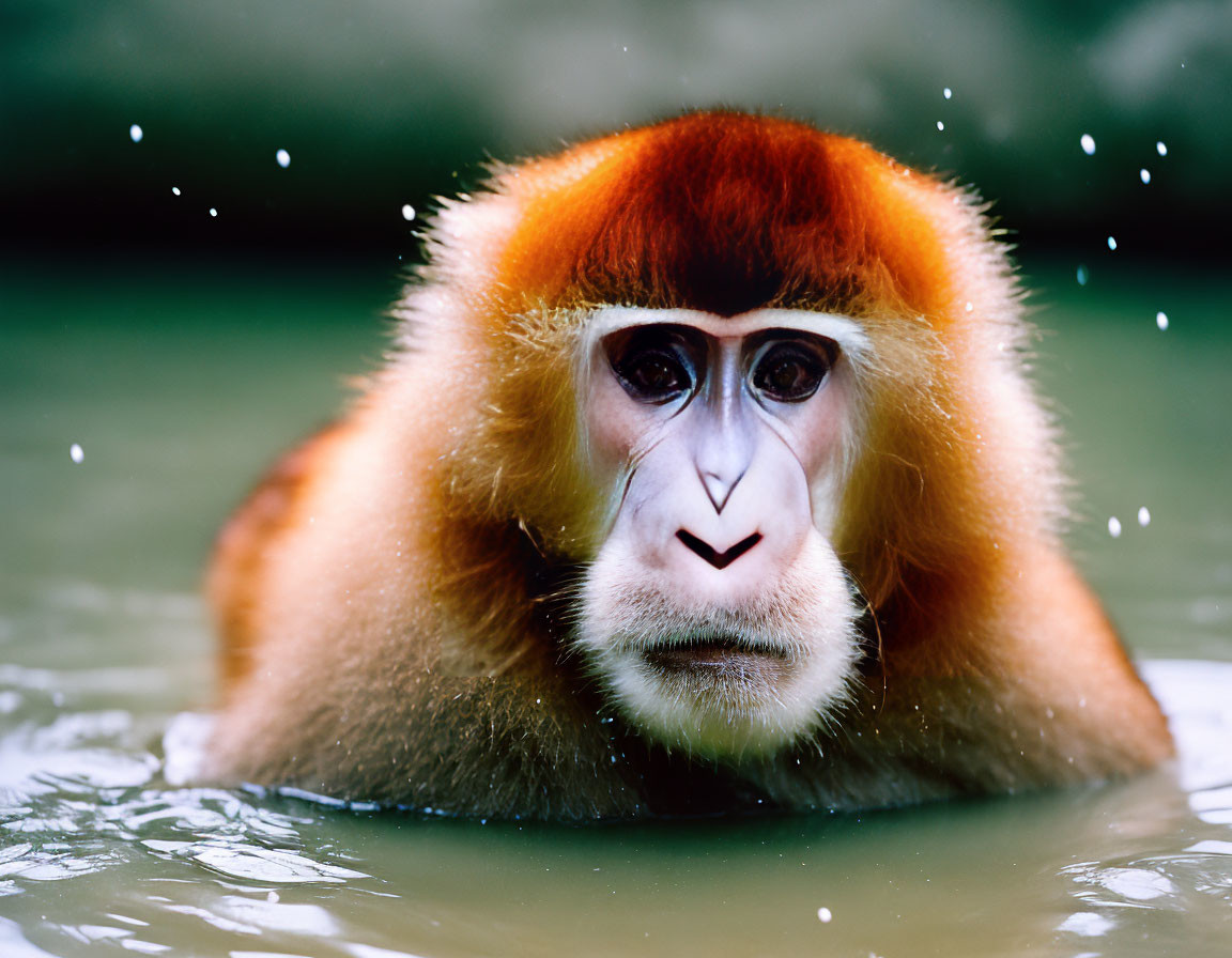 Red-Shanked Douc Langur Emerges from Water with Striking Face