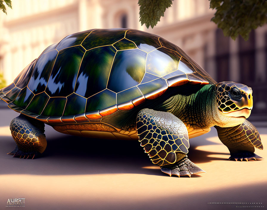 Detailed Tortoise Digital Artwork with Shiny Shell