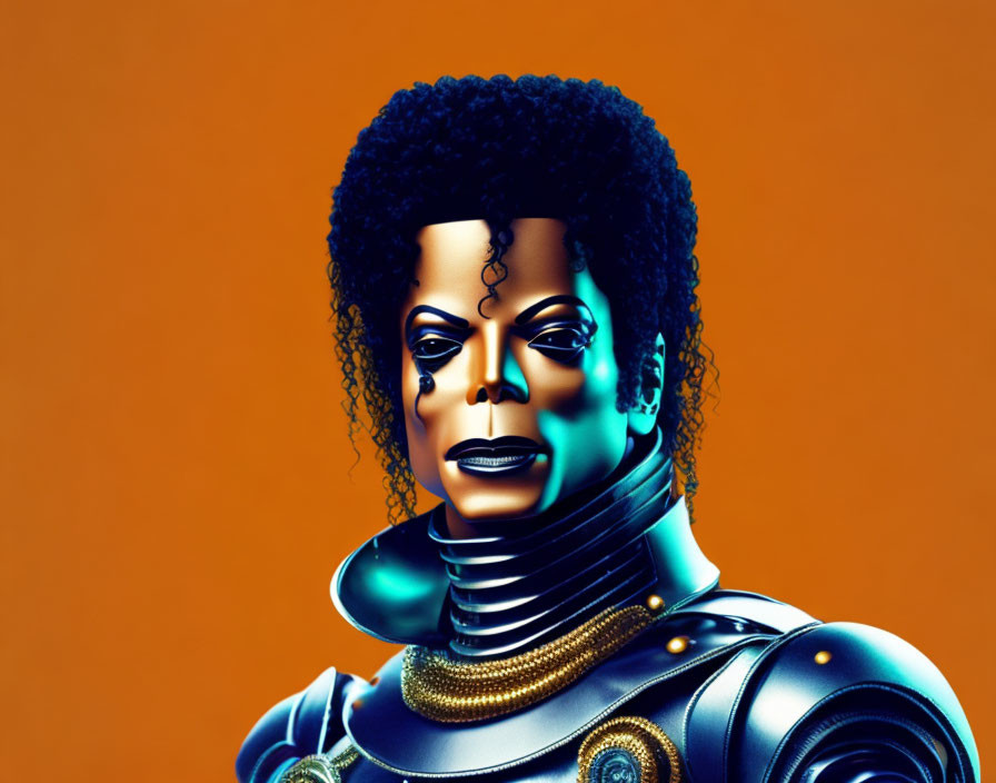 Futuristic afro portrait on orange backdrop