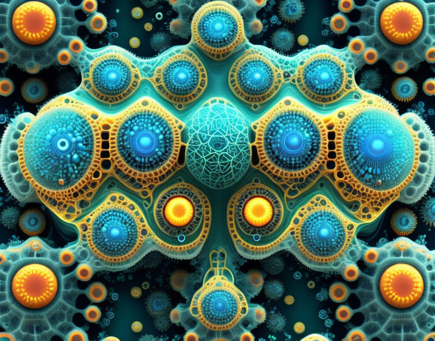 Colorful Fractal Pattern: Orange and Blue Spherical Shapes