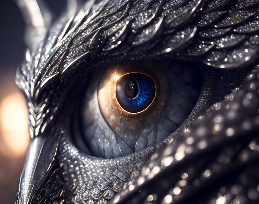 Detailed dragon eye with deep blue iris and metallic-like scales.