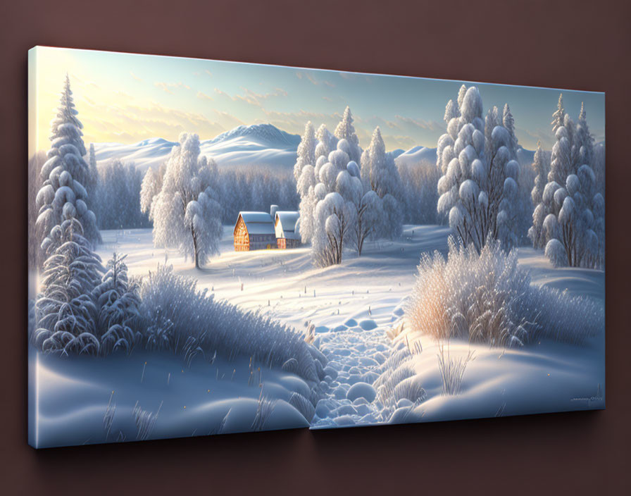 Panoramic Winter Landscape Painting on Canvas