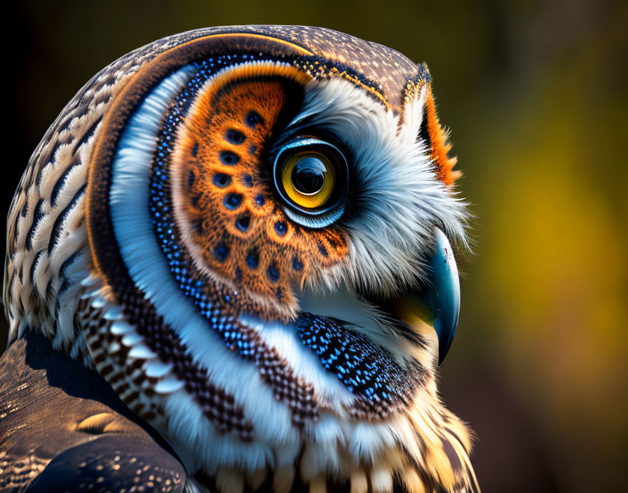 Detailed Close-Up of Owl with Striking Orange Eyes and Feathers