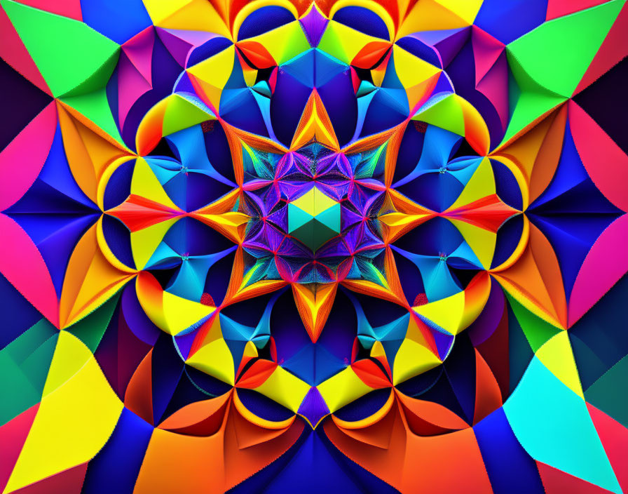 Colorful symmetrical abstract fractal art in rainbow hues