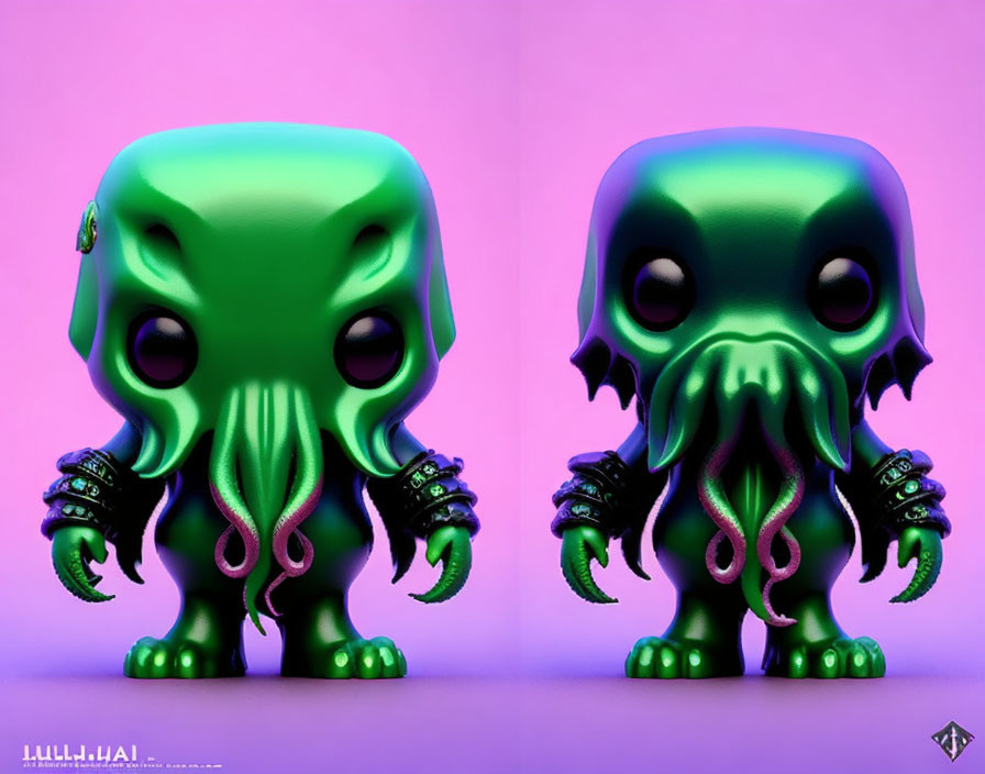 Stylized humanoid octopus figures with tentacle beards on gradient background