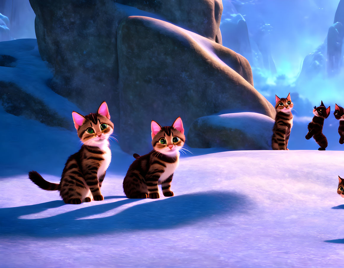 Colorful Kittens Explore Whimsical Icy World