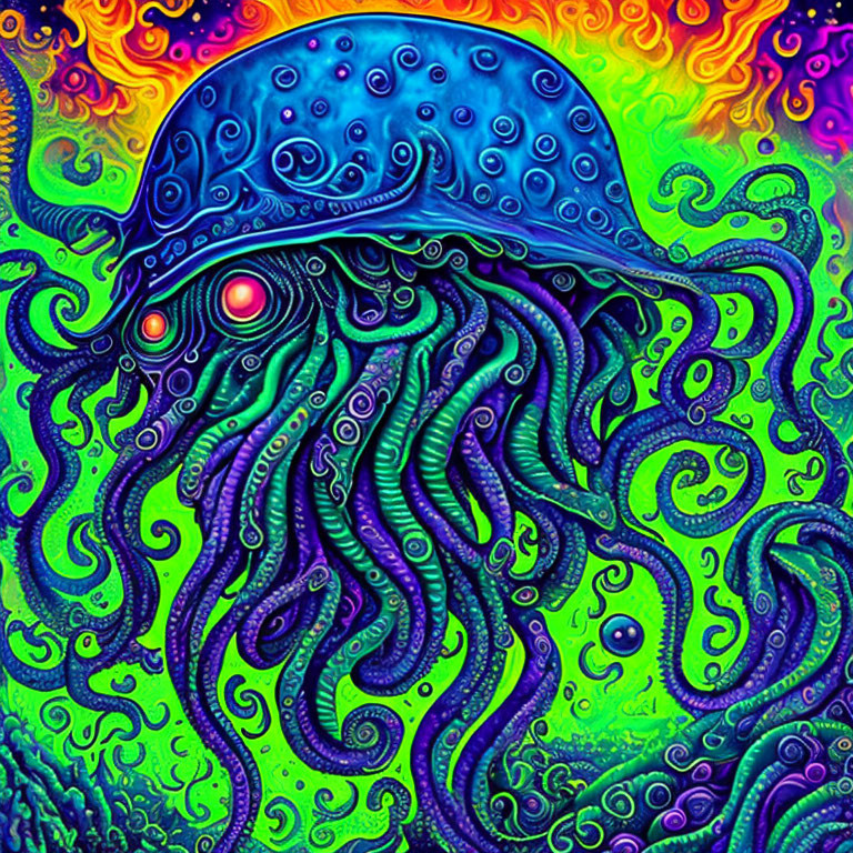 Colorful Octopus Artwork with Psychedelic Patterns