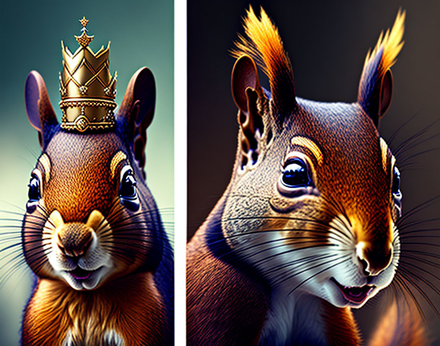 Whimsical illustration of two squirrels with human-like expressions