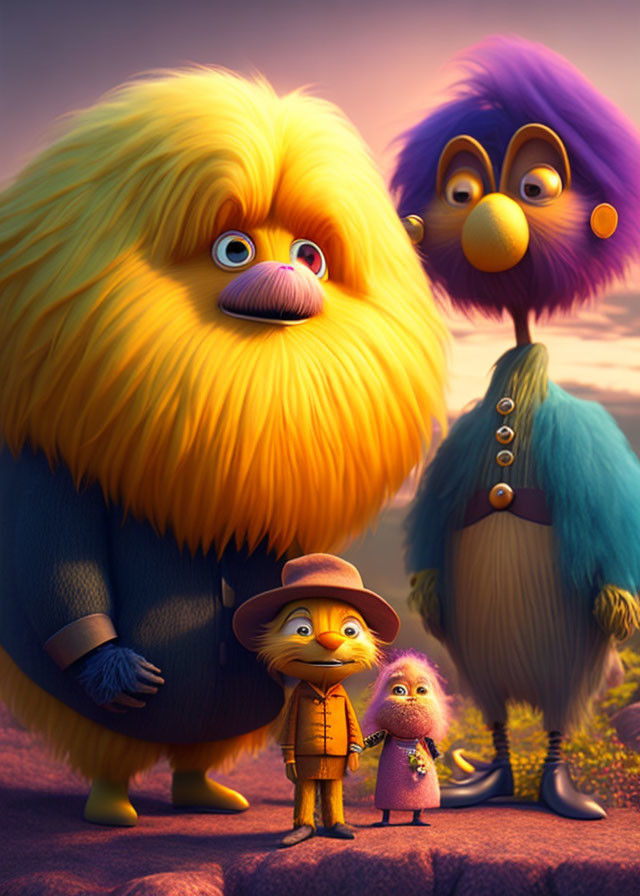 Colorful Fur Animated Characters in Whimsical Setting