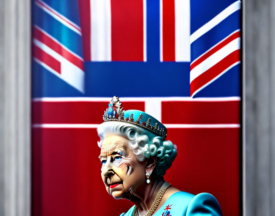 Portrait Illustration: Elderly Woman with Tiara & Union Jack Backdrop