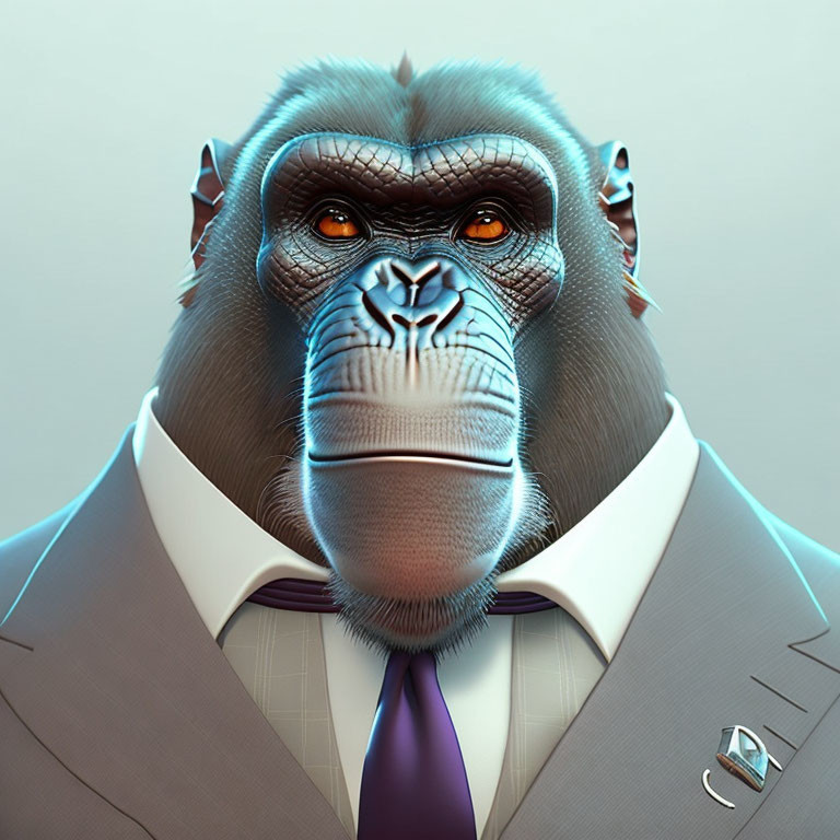 Detailed digital artwork of a gorilla in a sharp suit and tie