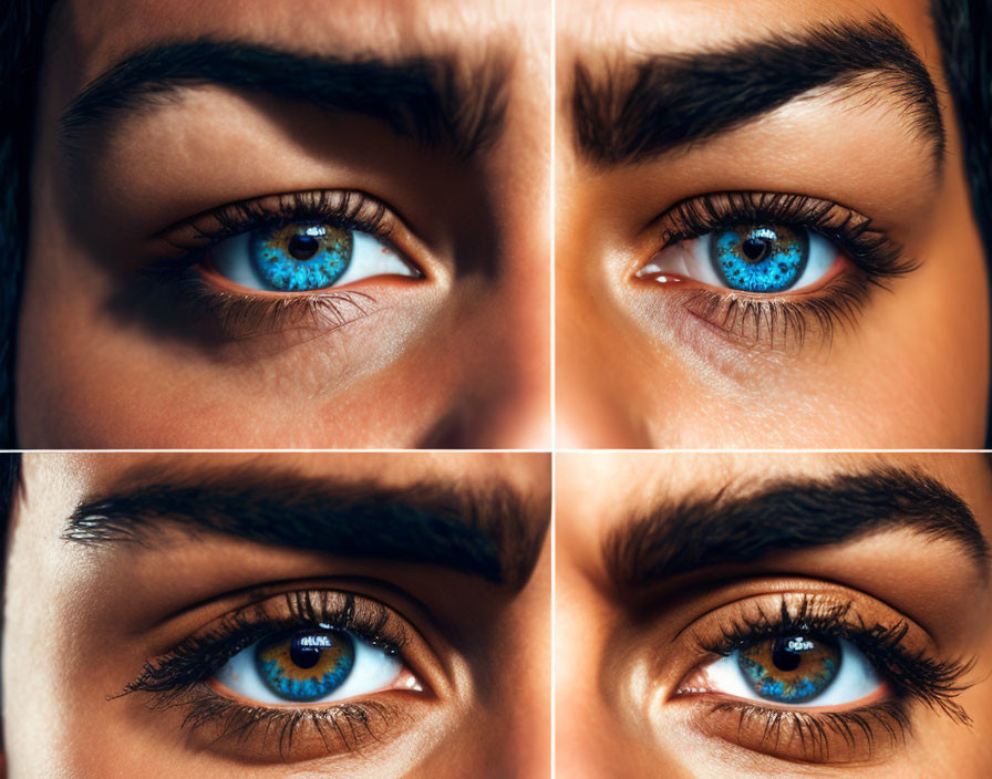 Collage of Four Vibrant Blue Eyes with Striking Details