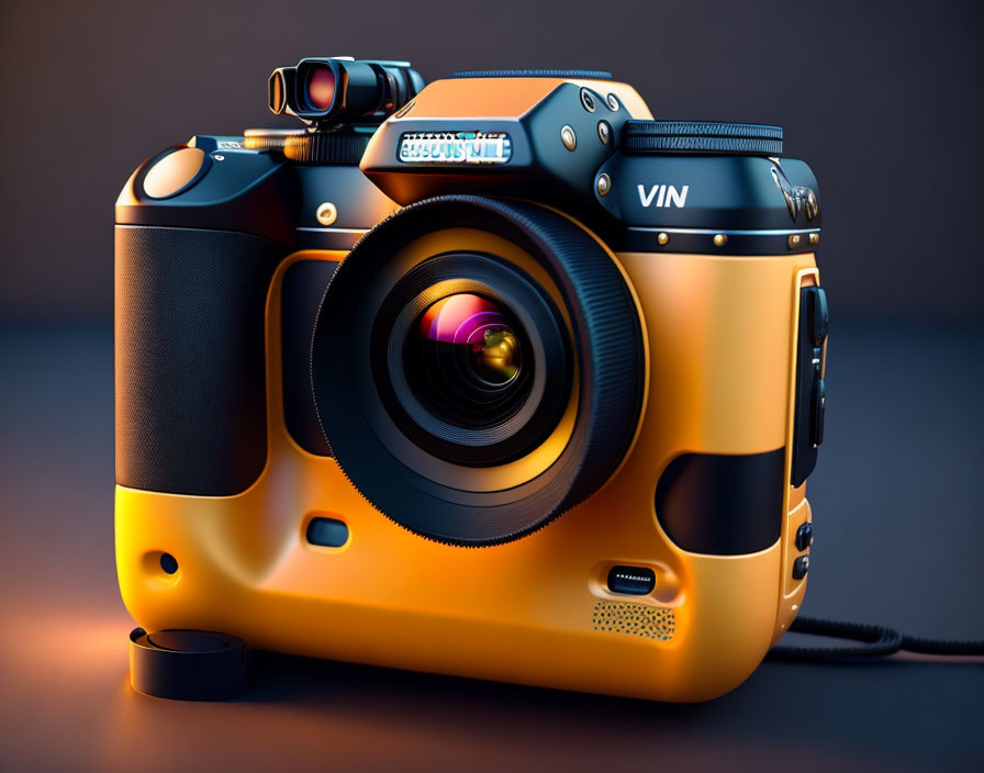 Vintage-Style Digital Camera with Large Lens and Retro Design on Dark Background