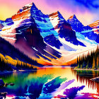 Colorful Mountain Range Reflection in Serene Lake at Sunset/Sunrise