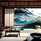 Traditional Japanese Room with Tatami Mats and Shoji Doors