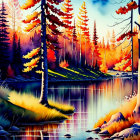 Serene forest scene: Vibrant autumn trees by tranquil lake