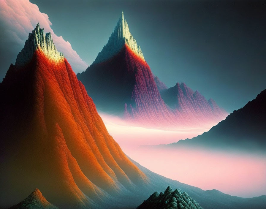 Vibrant multicolored mountains in surreal landscape