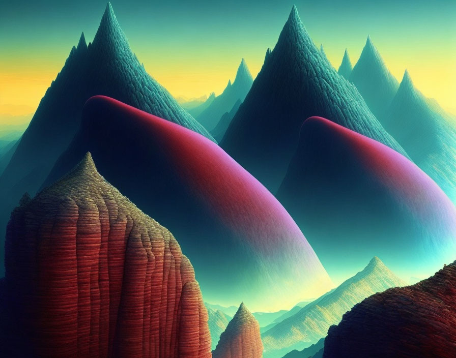 Colorful Conical Mountains in Surreal Landscape