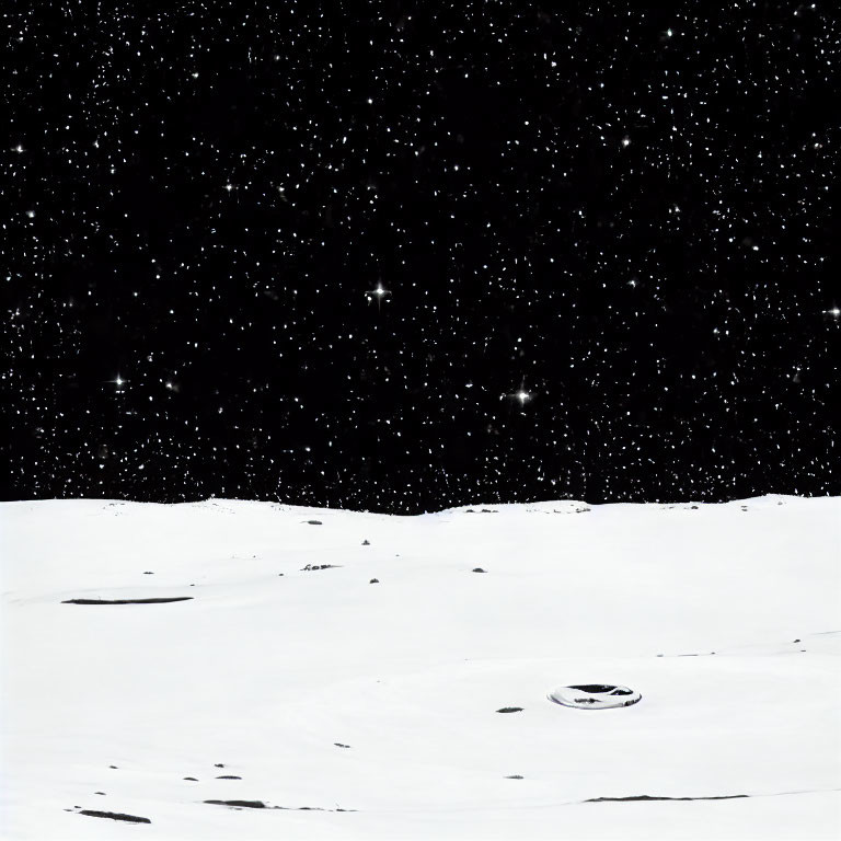 Snowy Night Landscape with Starry Sky and Footprints