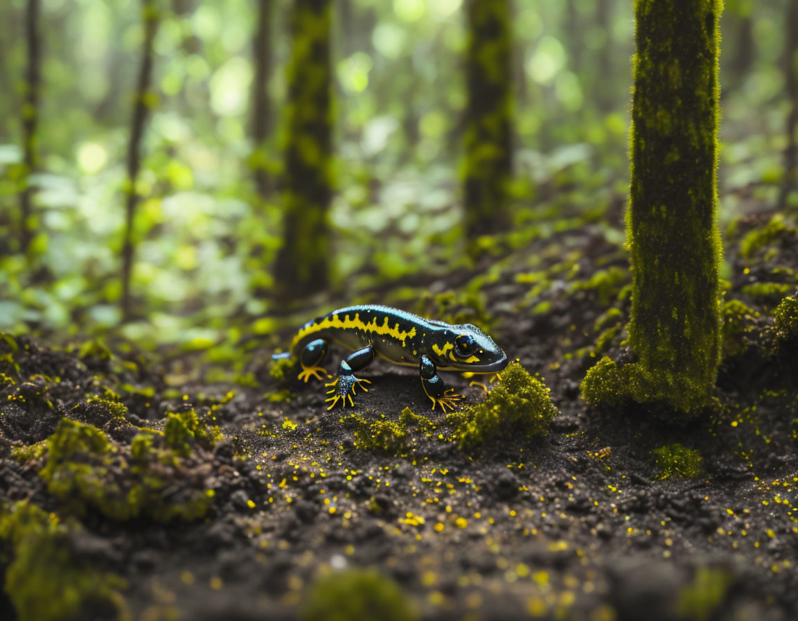 Vibrant Salamander in Mossy Forest Setting