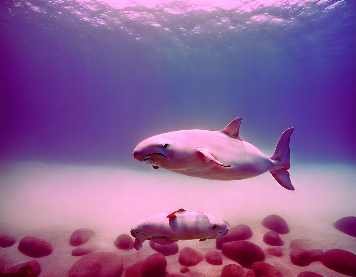 Pinkish-White Fish Swimming Above Stone-Covered Seabed