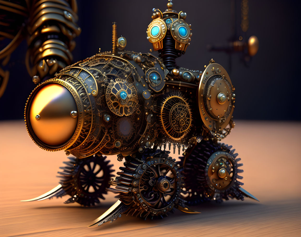 Intricate Steampunk Mechanical Contraption with Gears and Cogs