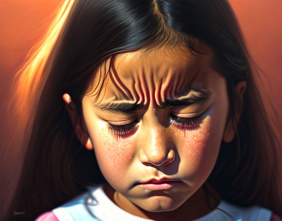 Digital painting of a focused young girl in warm sunlight