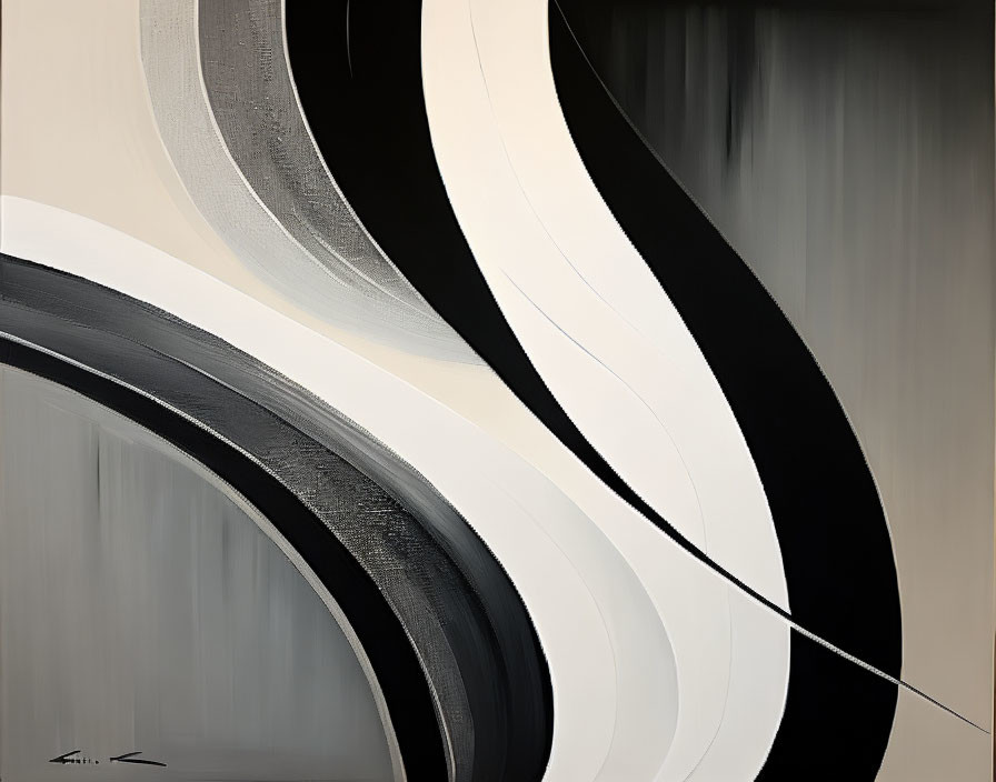 Abstract Black and White Curves on Beige Background