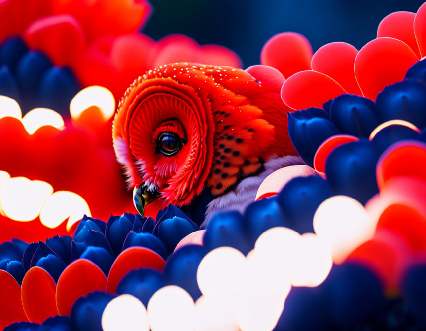 Colorful Owl Image Among Red and Blue Circles