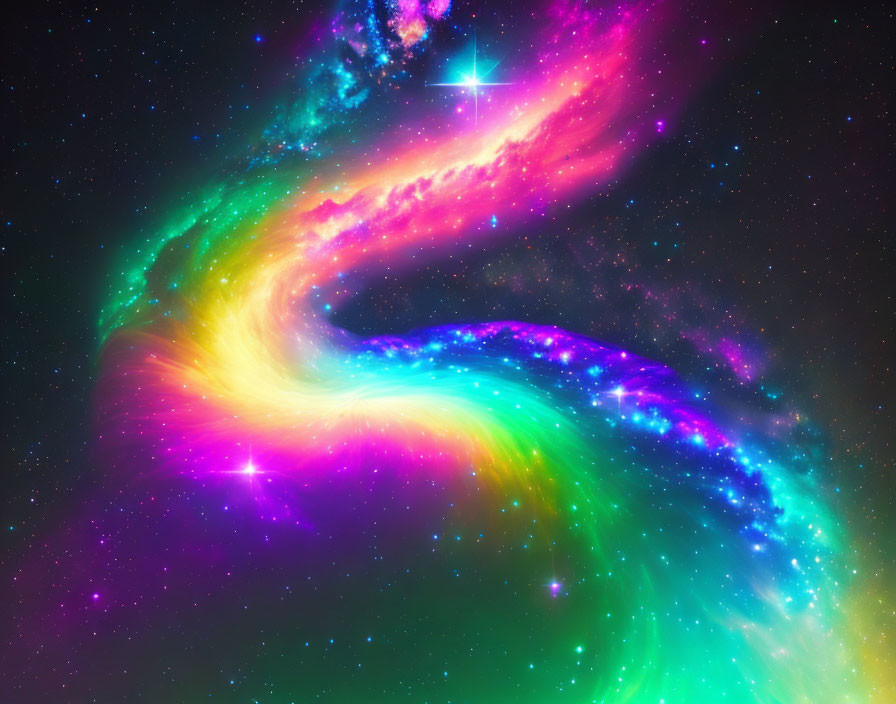 Colorful Swirling Nebula Against Starry Background