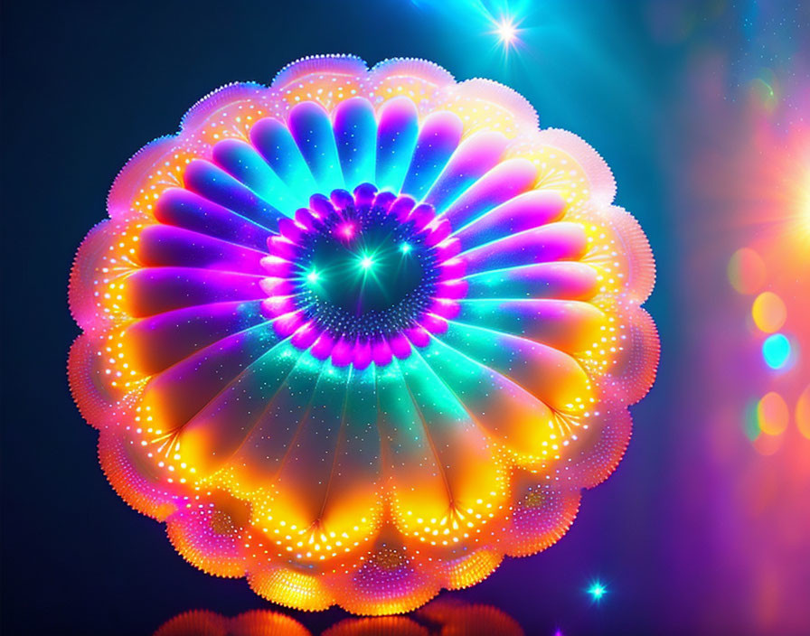 Colorful Digital Art: Vibrant Flower with Purple, Blue, and Pink Lights