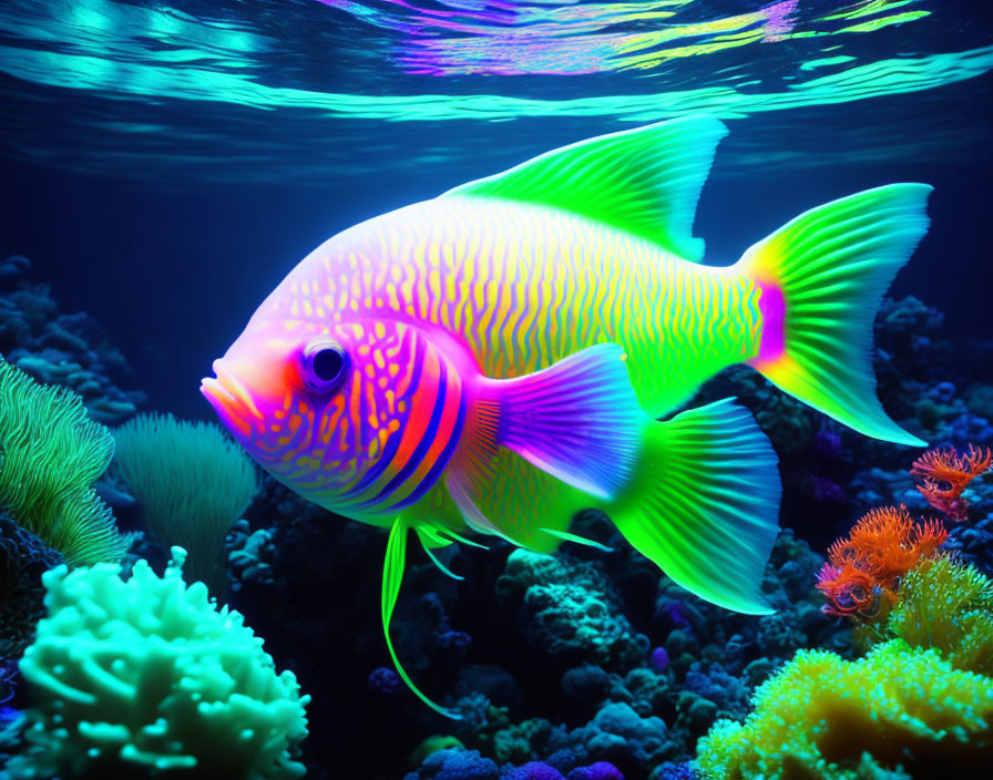 Colorful Tropical Fish and Coral Reef in Blue Ocean