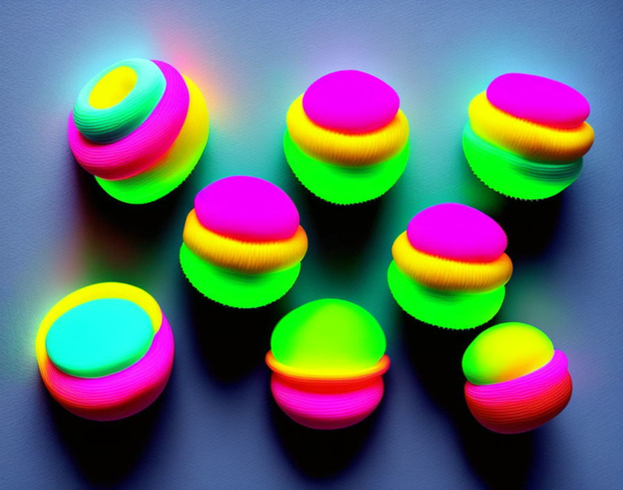 Colorful Neon Rubber Poppers Displayed on Gray Background