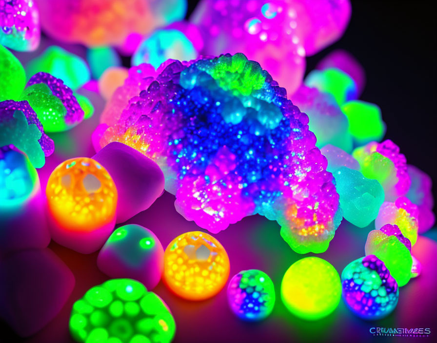 Colorful Glowing Jelly-like Substances Under Black Light