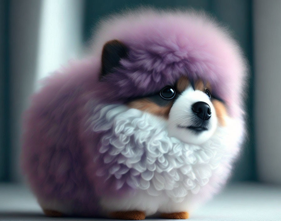 Adorable Pomeranian Dog with Purple-Tinted Fur Coat